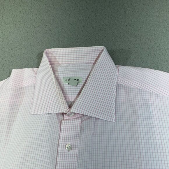 J Peterman Shirt Men 17.5 Graph Check Dress Barrel Cuff Casual Portugal 36.5 - Picture 4 of 16